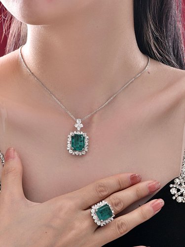 925 Sterling Silver High Carbon Diamond Green Geometric Dainty Necklace