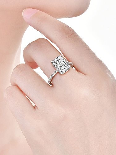 Anillo delicado geométrico de diamante de alto carbono de plata esterlina 925