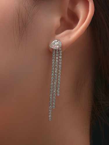 Pendiente de lujo con borla de diamante de alto carbono de plata de ley 925