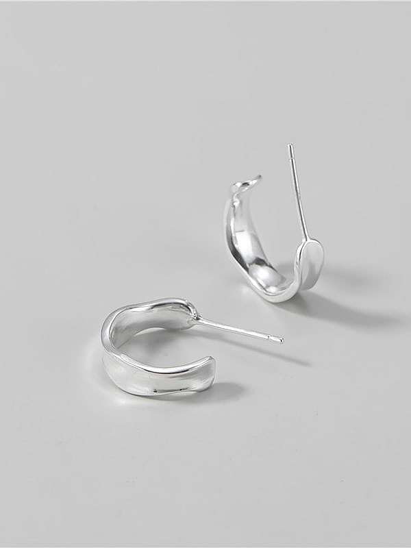 925 Sterling Silver Irregular Minimalist Waves C shape Stud Earring