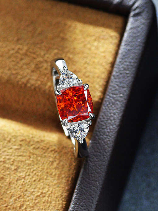 925 Sterling Silber High Carbon Diamond Orange Geometric Dainty Solitaire Ring