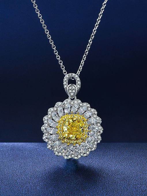 925 Sterling Silver High Carbon Diamond Yellow Flower Dainty Necklace