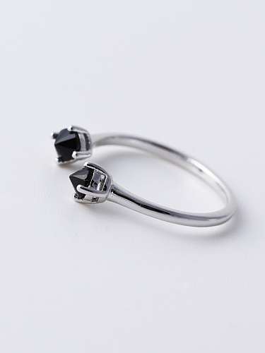 925 Sterling Silber Zirkonia Schwarzer geometrischer minimalistischer Bandring