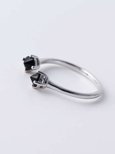 925 Sterling Silver Cubic Zirconia Black Geometric Minimalist Band Ring