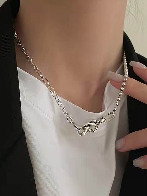 925 Sterling Silver Knot Heart Vintage Asymmetrical Chain Necklace