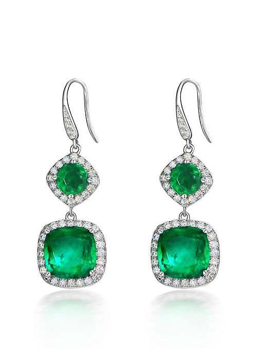 925 Sterling Silver Crystal Green Geometric Vintage Drop Earring