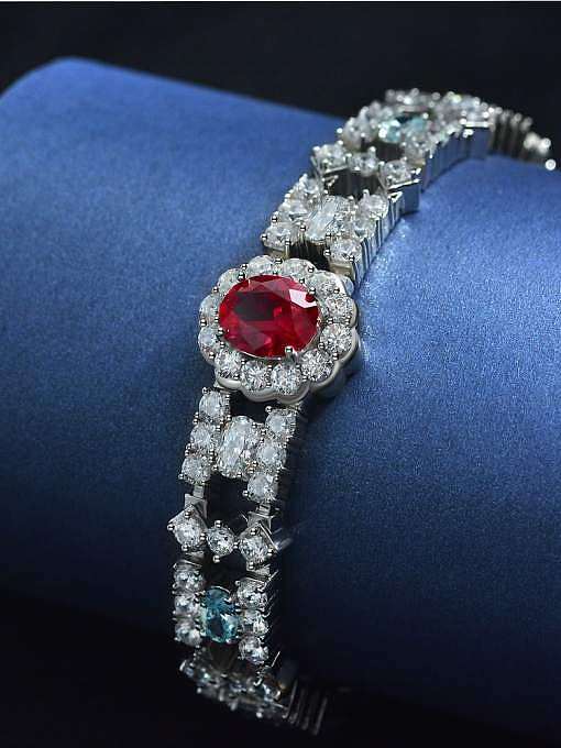 Bracelet délicat géométrique rouge en argent sterling 925 avec diamants à haute teneur en carbone