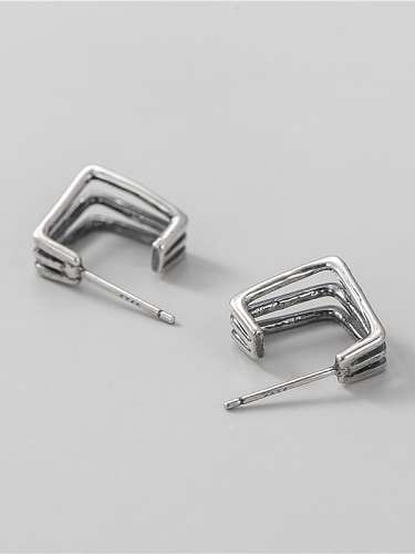 925 Sterling Silver Vintage Three Layer Square Stud Earring