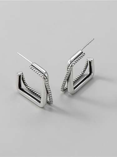 925 Sterling Silver Square Vintage Fried Dough Twist Stud Earring