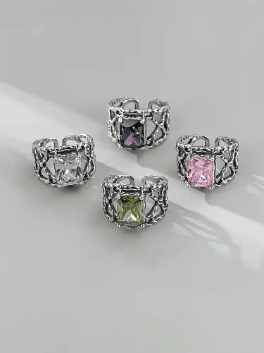 925 Sterling Silver Cubic Zirconia Geometric Vintage Band Ring