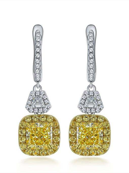 Boucles d'oreilles en argent sterling 925 à haute teneur en carbone et diamants géométriques jaunes