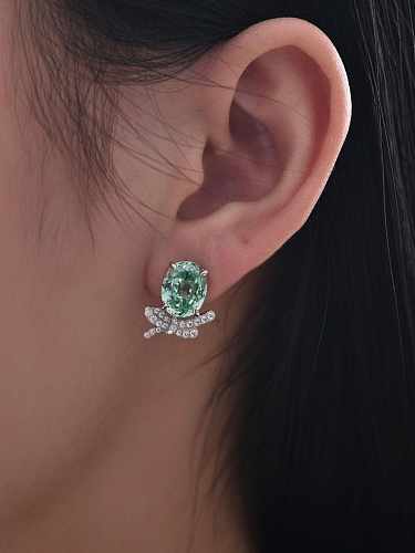 Boucle d'oreille de luxe géométrique vert diamant à haute teneur en carbone en argent sterling 925