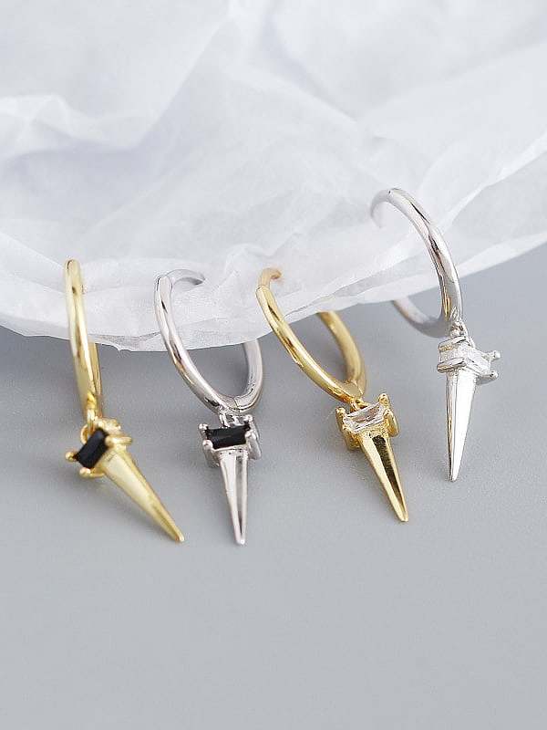 925 Sterling Silver Rhinestone White Geometric Trend Huggie Earring