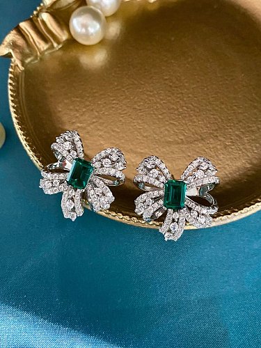 925 Sterling Silver High Carbon Diamond Green Flower Dainty Stud Earring