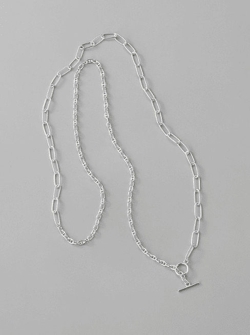 925 Sterling Silver Geometric Vintage Asymmetric chain Long Strand Necklace