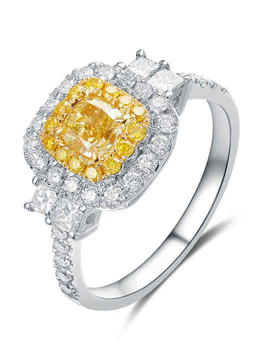Anel geométrico de prata esterlina alto carbono diamante diamante amarelo 925 banda delicada