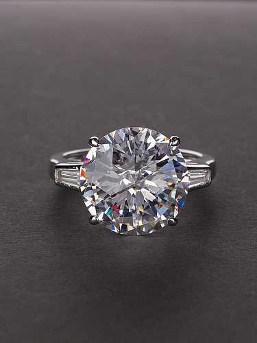 Anel solitário geométrico de diamante de prata esterlina 925 com alto teor de carbono