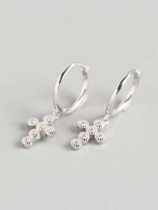 925 Sterling Silver Rhinestone White Geometric Luxury Huggie Earring