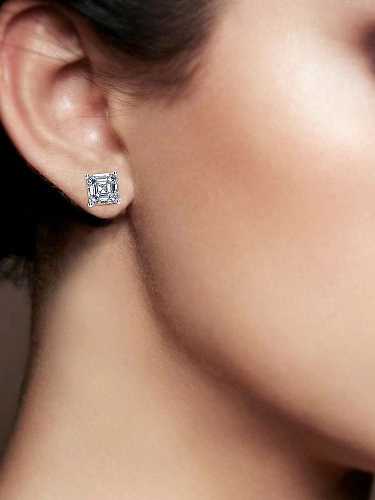 Boucles d'oreilles géométriques transparentes en argent sterling 925 avec diamants à haute teneur en carbone