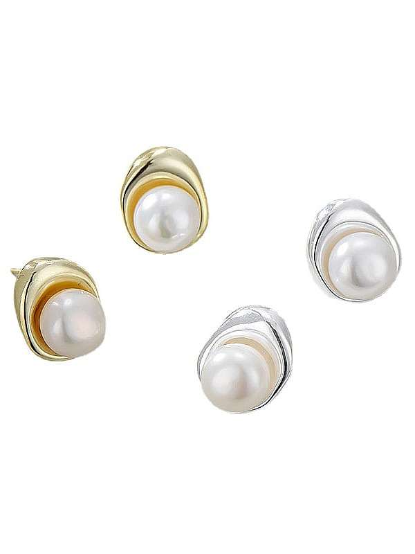 925 Sterling Silver Imitation Pearl Irregular Vintage Stud Earring