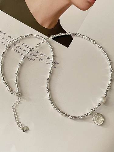 Conjunto de pulseira e colar de pérolas de água doce de prata esterlina vintage coração 925
