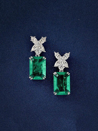 Pendiente de lujo geométrico verde de diamante de alto carbono de plata de ley 925