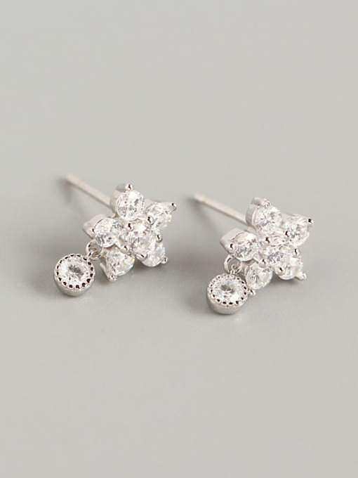 925 Sterling Silver Rhinestone White Flower Dainty Stud Earring