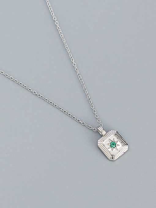 925 Sterling Silver Cubic Zirconia Green Geometric Dainty Necklace