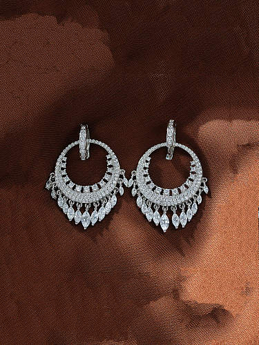 Boucles d'oreilles pendantes en argent sterling 925 à haute teneur en carbone et diamants