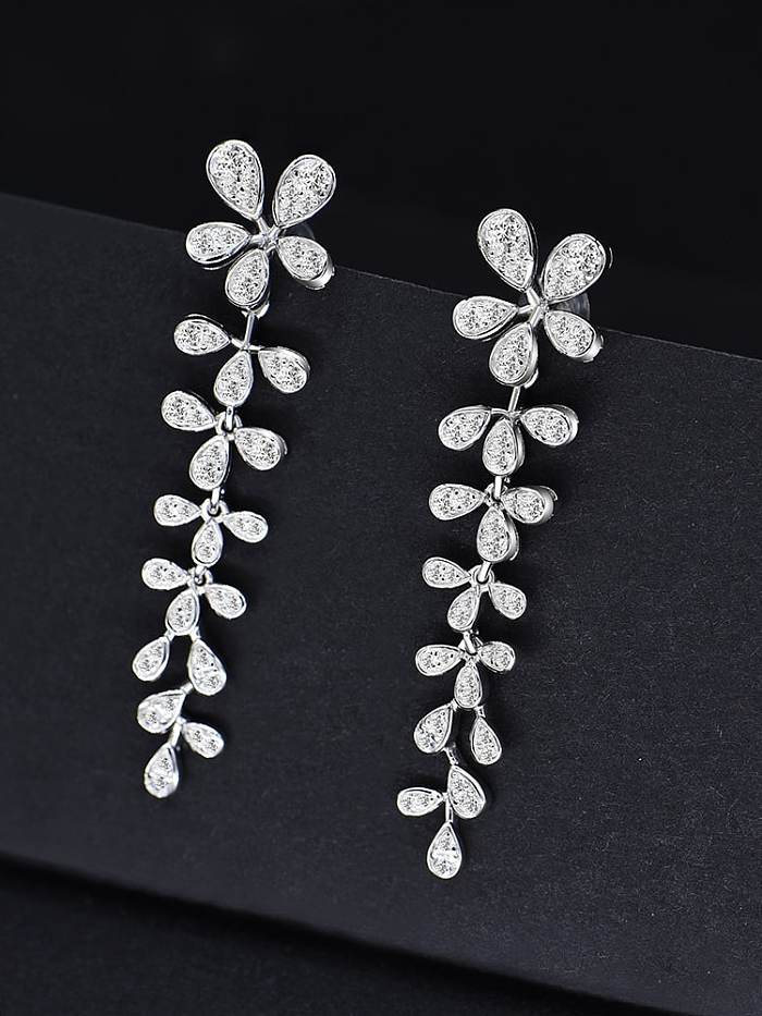 Brinco delicado de prata esterlina 925 alto carbono diamante flor