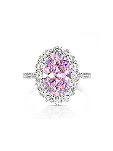 Anillo de banda de lujo ovalado rosa con diamante de alto contenido de carbono de plata de ley 925