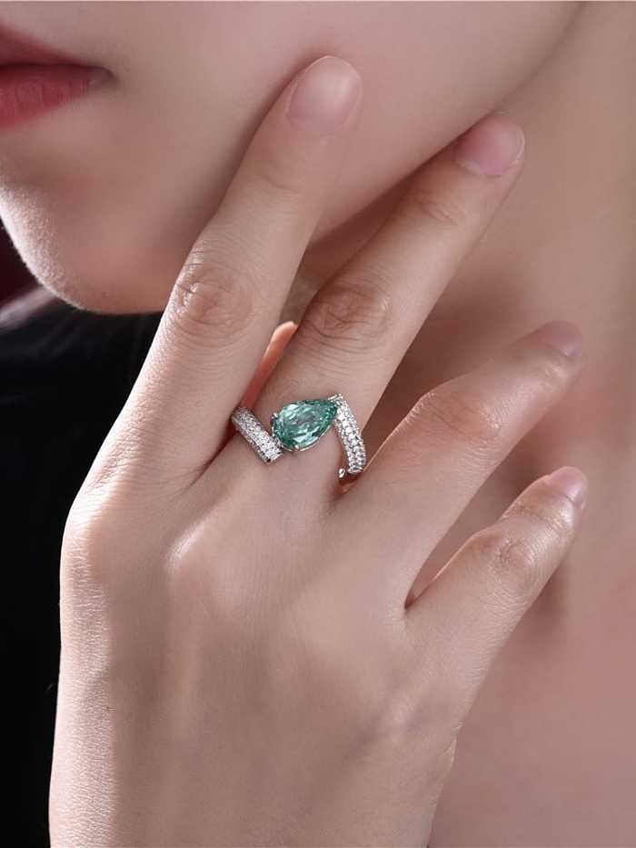 925 Sterling Silver High Carbon Diamond Green Water Drop Dainty Band Ring