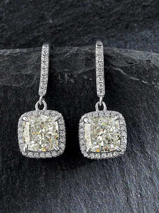Pendiente de gota de lujo geométrico de diamante de alto carbono de plata de ley 925