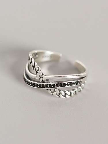 Stapelbarer Ring aus 925er Sterlingsilber mit weißen Strasssteinen und geometrischem Trend