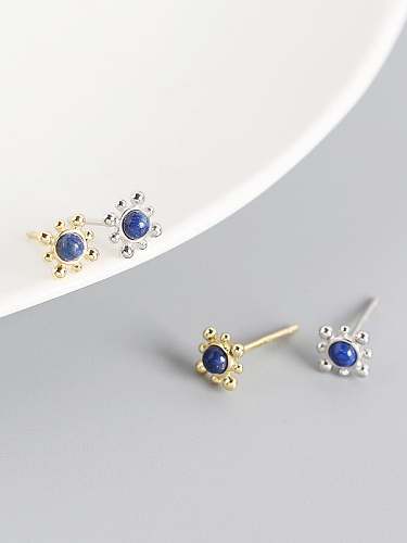 925 Sterling Silver Rainbow Stone Blue Geometric Trend Stud Earring