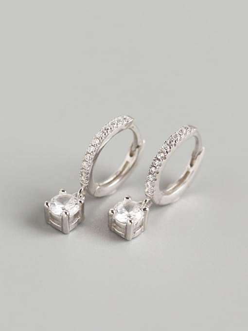 925 Sterling Silver Rhinestone White Geometric Trend Huggie Earring