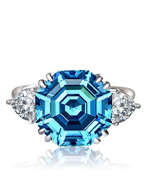 925 Sterling Silver High Carbon Diamond Geometric Luxury Ring