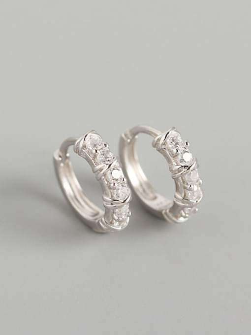 925 Sterling Silver Rhinestone White Geometric Trend Huggie Earring