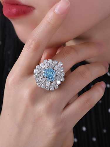 Anillo de lujo con corazón de diamante de alto carbono de plata de ley 925