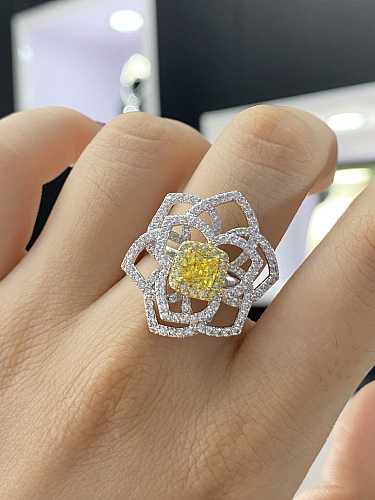 925 Sterling Silver High Carbon Diamond Yellow Flower Dainty Ring