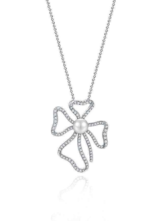 925 Sterling Silver Freshwater Pearl Flower Luxury Necklace