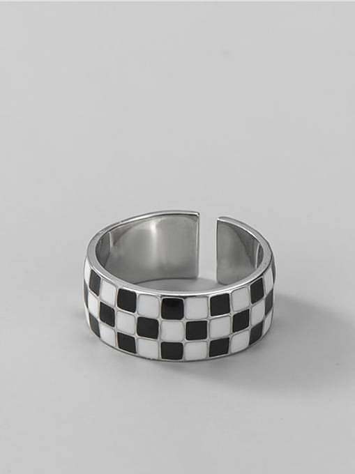 Anel de banda minimalista geométrico esmaltado em prata esterlina 925