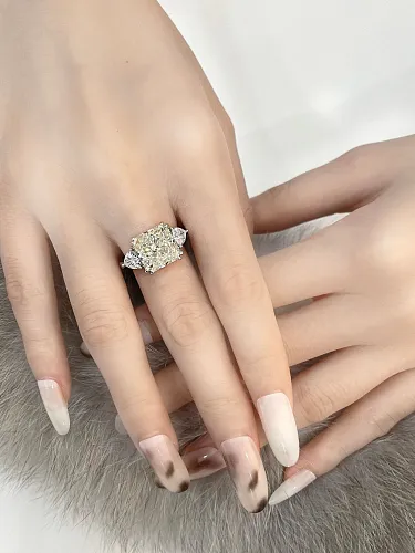 925 Sterling Silver High Carbon Diamond Geometric Luxury Ring