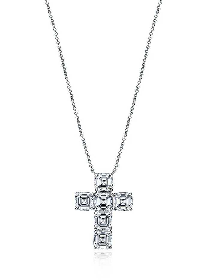 Collier tendance croix blanche en argent sterling 925 avec diamants à haute teneur en carbone