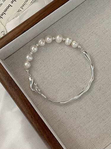 Brazalete vintage geométrico de perlas de agua dulce de plata de ley 925