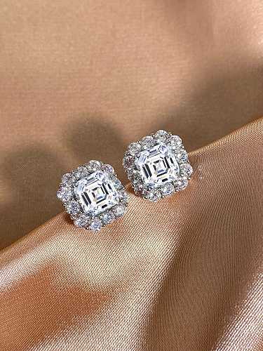 Brinco de luxo geométrico diamante prata esterlina 925 alto carbono