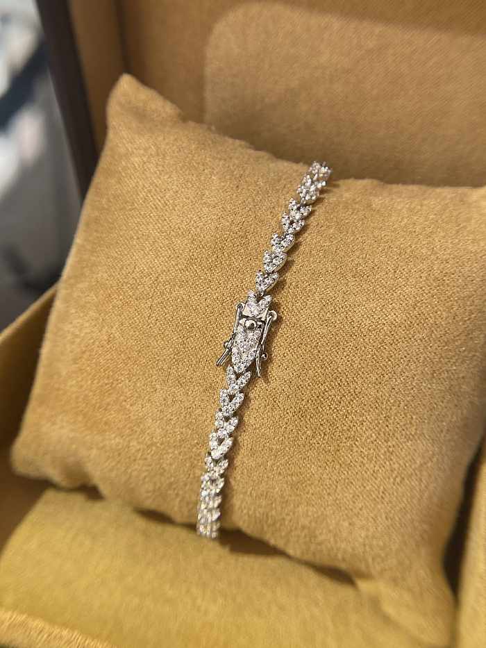 Pulsera delicada de collalba de trigo con diamantes de alto contenido en carbono de plata de ley 925