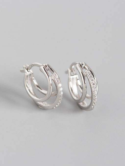 925 Sterling Silver Cubic Zirconia Geometric Artisan Huggie Earring