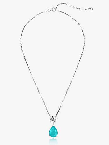 925 Sterling Silver High Carbon Diamond Blue Water Drop Luxury Necklace