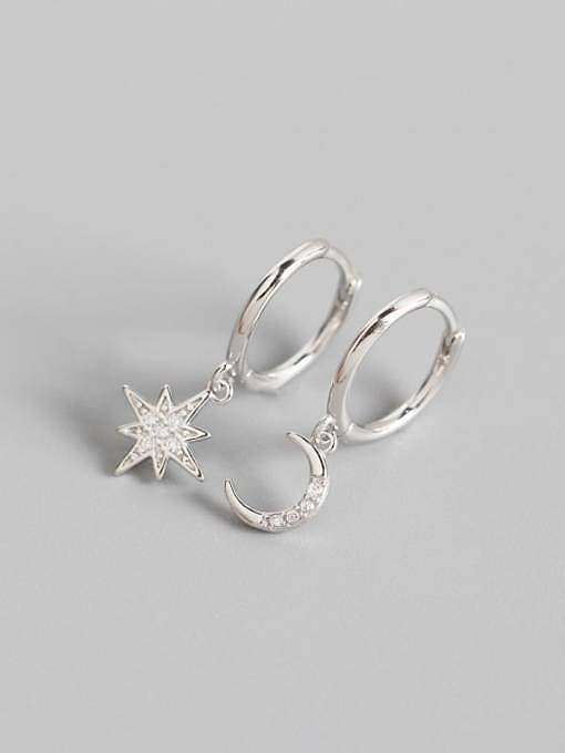 925 Sterling Silver Rhinestone White Star Trend Huggie Earring